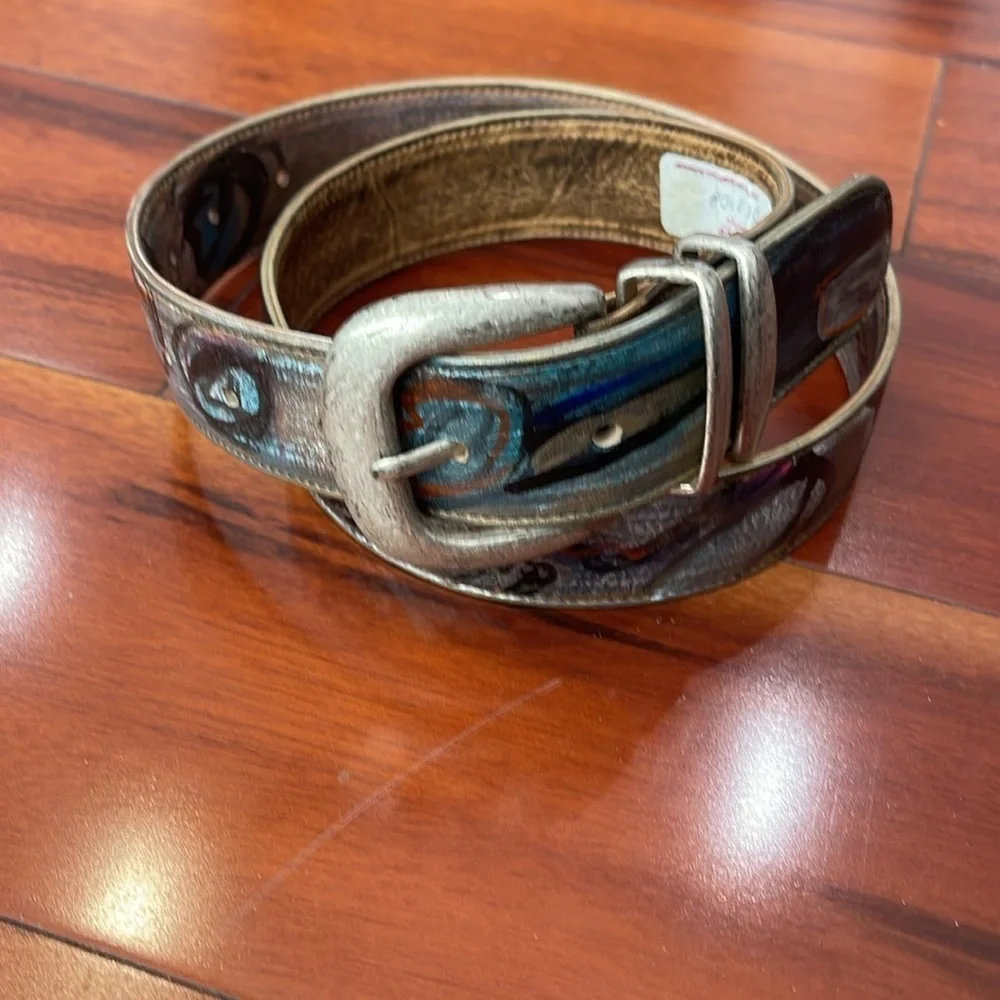 Jane Yoo hand painted leather belt, and Crossbody purse set